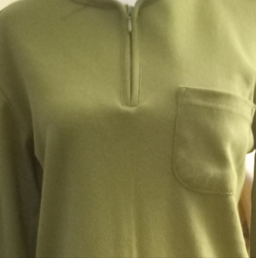 Not new,vintage olive green quarter-zip long sleeve knit pullover top.  size sm